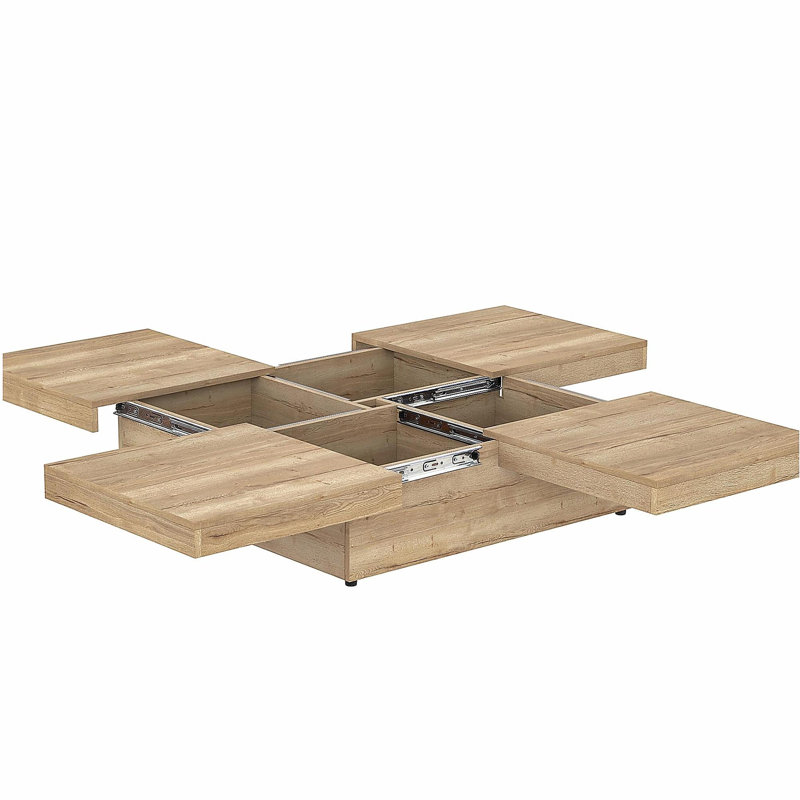 Table basse carrée en placage de bois avec plateau coulissant en grain de bois naturel 39,4 po