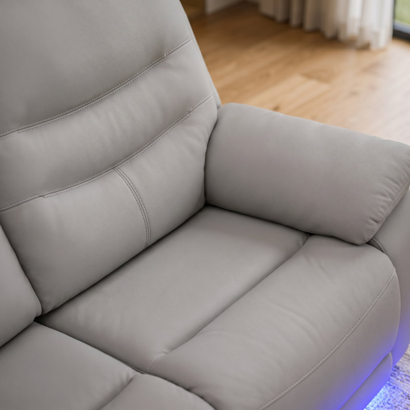 Canapé inclinable électrique 85,5 po gris clair avec USB et DEL, fauteuil inclinable 3 places en cuir respirant, Gris