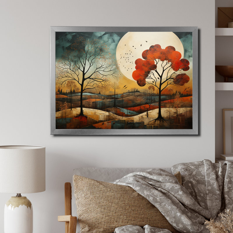 «Orange Teal Native American Essence I», reproduction d'art sur toile, Cadre simple argenté, H 24 po x l 32 po x P 1 po