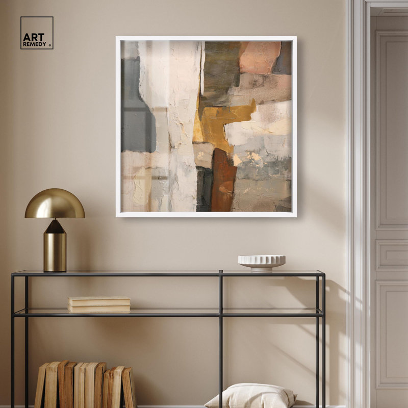 Art mural bohème Patchwork Plains III Shadowbox par Art Remedy, cadre blanc, 31 x 31, H 31 po x l 31 po, Cadre blanc