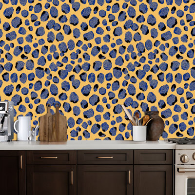 Papier peint auto-adhésif amovible à motif léopard bleu noir avec imprimé léopard et papier peint auto-adhésif pour armoires de cuisine de chambre à coucher 24 po x 118 po
