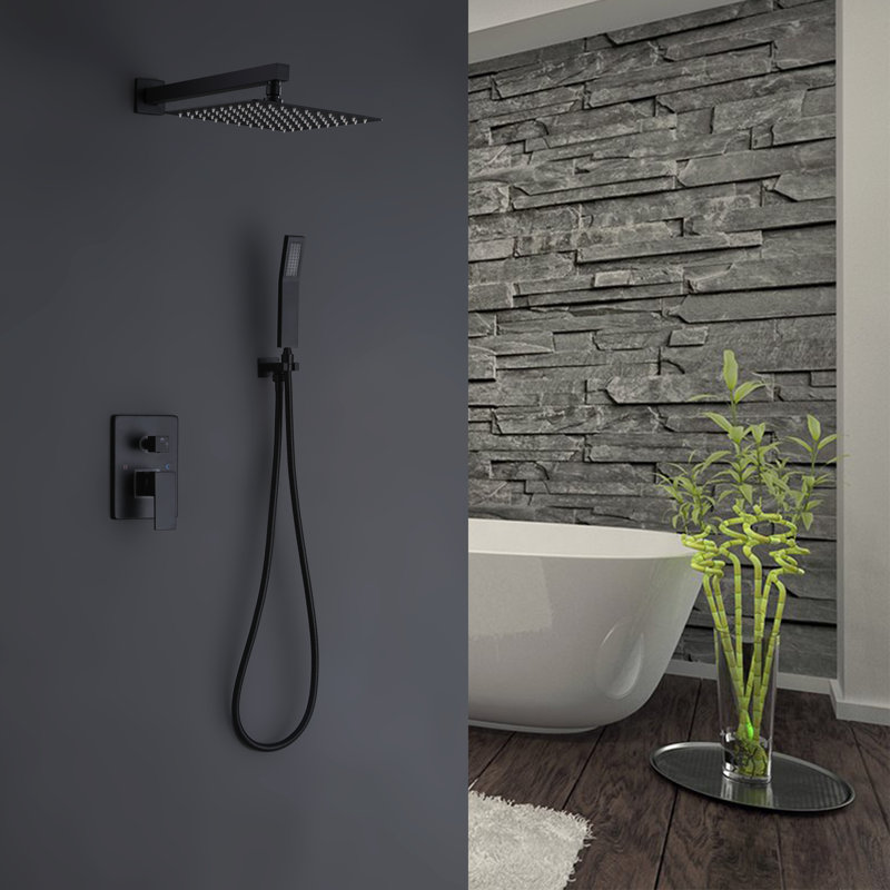 Système de douche mural à pression équilibrée avec valve brute 10 po, Noir mat