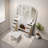 Antique Makeup Vanity Desk With 3 Mirrors, 6 Drawers, Side Desktops And Stool