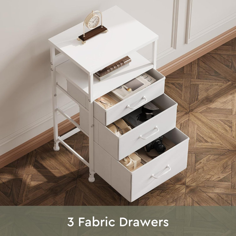 Bedside Table With 3 Fabric Drawers, Side Table With Open Shelf, End Table With Steel Frame,3 Drawer Dresser For Bedroom, Entryway, College Dorm, Easy Assembly,