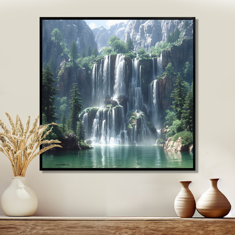 Claypoole - cascade, art mural, Toile avec cadre flottant noir, H 36 po x l 36 po x P 1,5 po