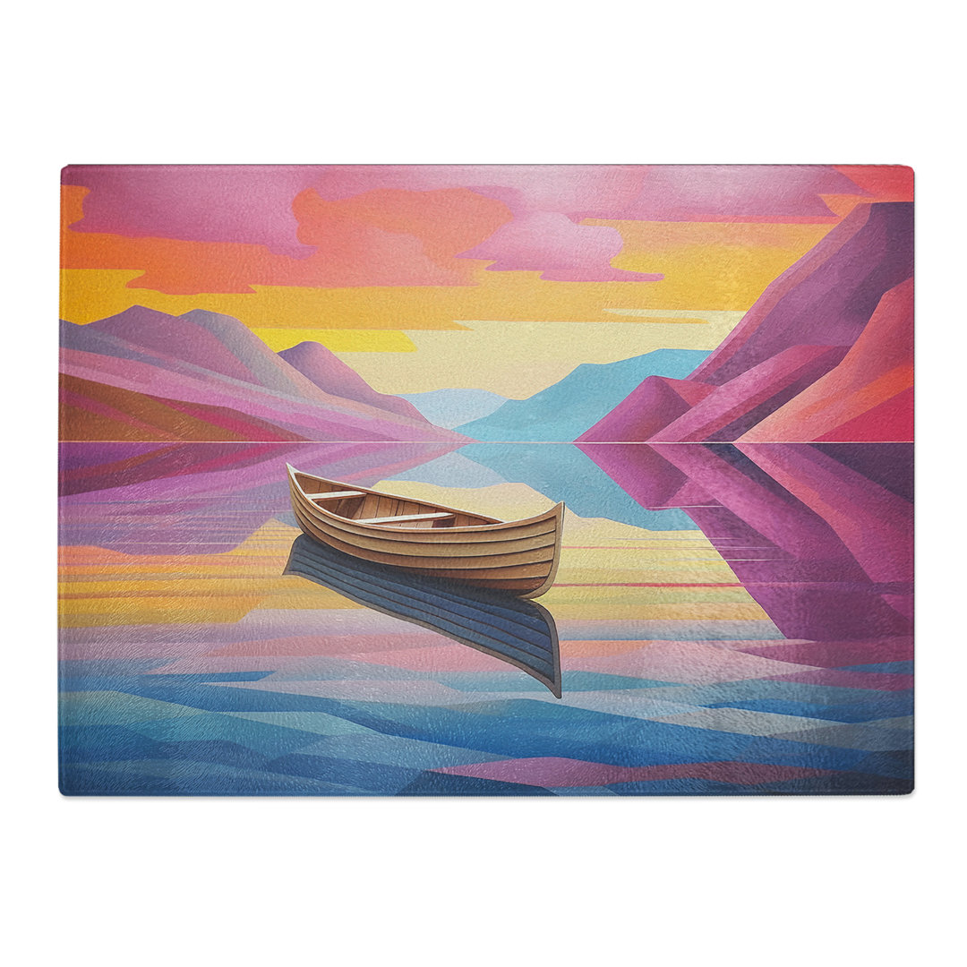 Boat on a Lake Colour Field  Glass Chopping Board