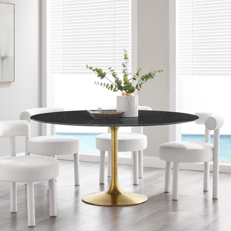 Table de bar Lippa, plateau rond en marbre artificiel, par Modway, Or, L 60 po x l 60 po, Table standard (hauteur de 28,5 po)