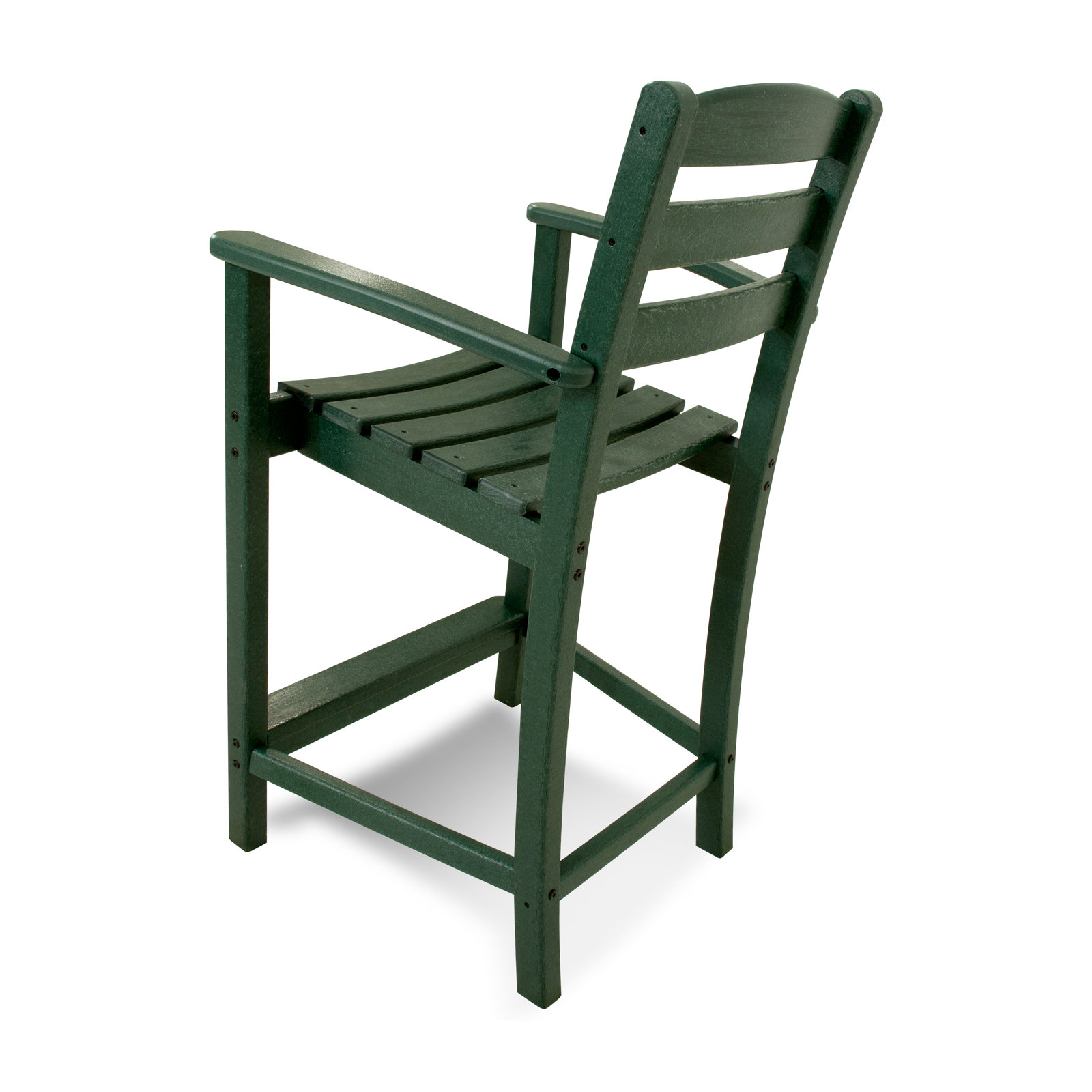 POLYWOOD® La Casa Café Arm Patio Bar Stool, Dark Green, Counter Stool (25.13” Seat Height)
