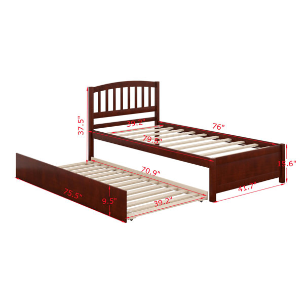 Ebern Designs Twin Size Platform Bed With Trundle, Wooden Platform Bed ...