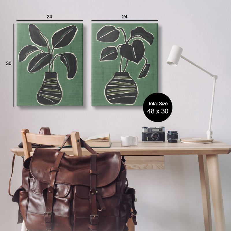 Ensemble de 2 plantes vertes sur toile, par June Erica Vess, H 30 po x l 24 po