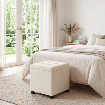 15.3" Square Linen Storage Ottoman Bench