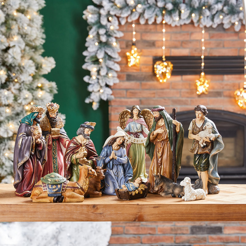 Ensemble de 12 figurines de crèche surdimensionnées en résine, H 15 po x l 36 po x P 6 po