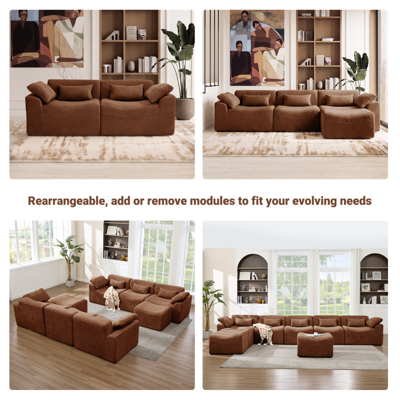 Segal 8 Piece Cloud Upholstered Oversized Modular U Shape Soft Chenille Compression  Chaise Sectional Sofa  with Wide Arms and Pillows, No Assembly Required