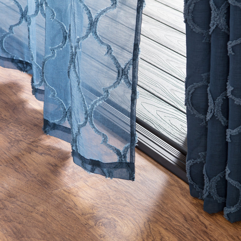 Paire de rideaux transparents avec œillets Ashat, Bleu foncé, L 52 po x L 96 po