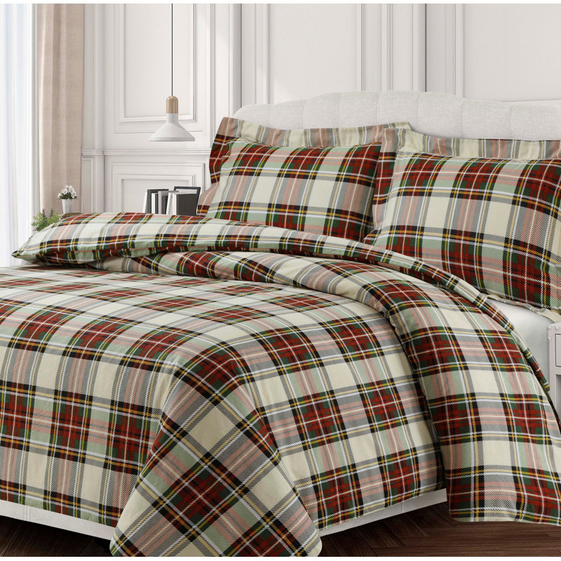 Cabin / Lodge Flannel Plaid Duvet Cover, King Duvet Cover + 2 Shams