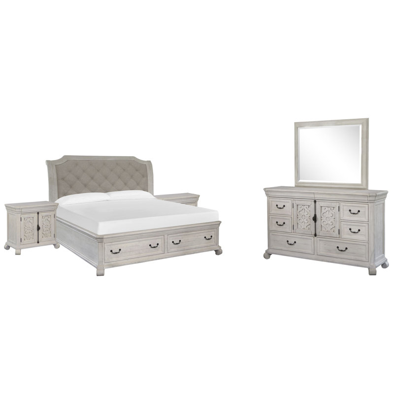 Grand lit-bateau avec rangement 2 commodes et commode avec miroir de paysage Barchelor