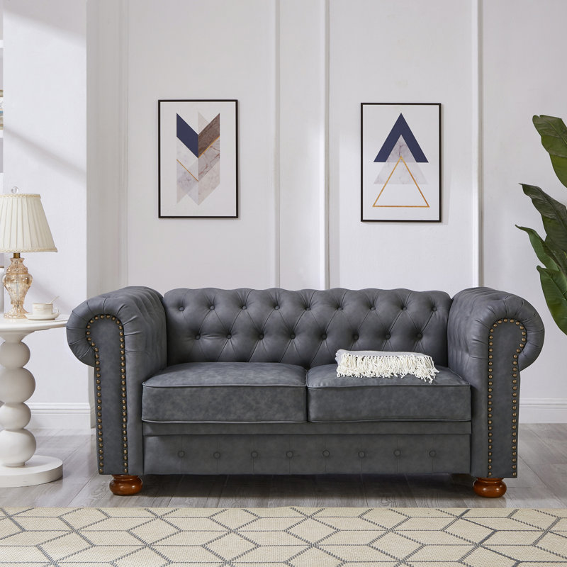 Canapé Chesterfield Modern en similicuir Chesterfield, Gris
