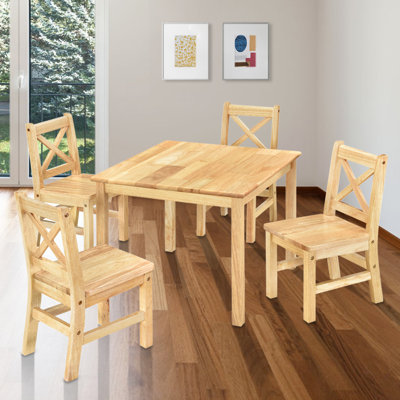 Buckley Kids 5 Piece Solid Wood Play Or Activity Table and Chair Set, Natural