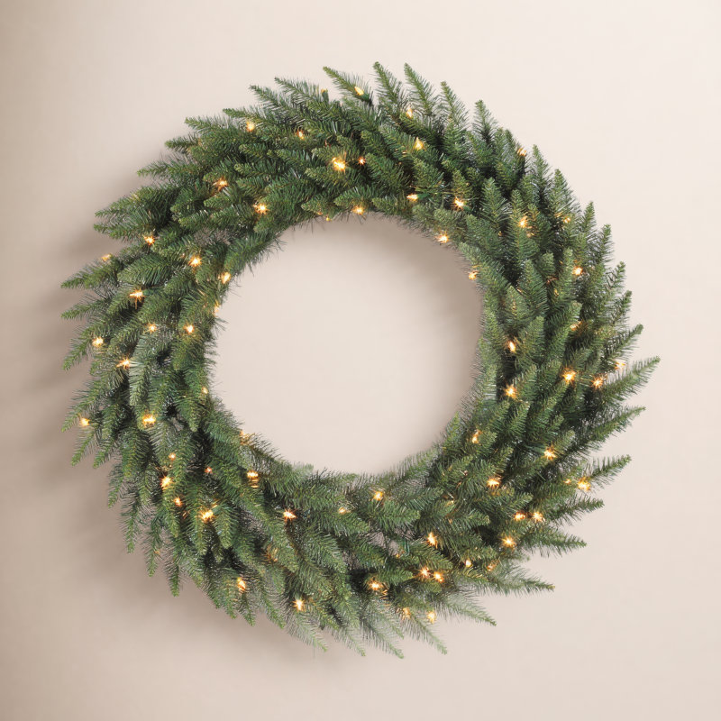 Couronne de sapin artificielle Peabody, H 84 po x l 84 po x P 5 po, Transparent chaud