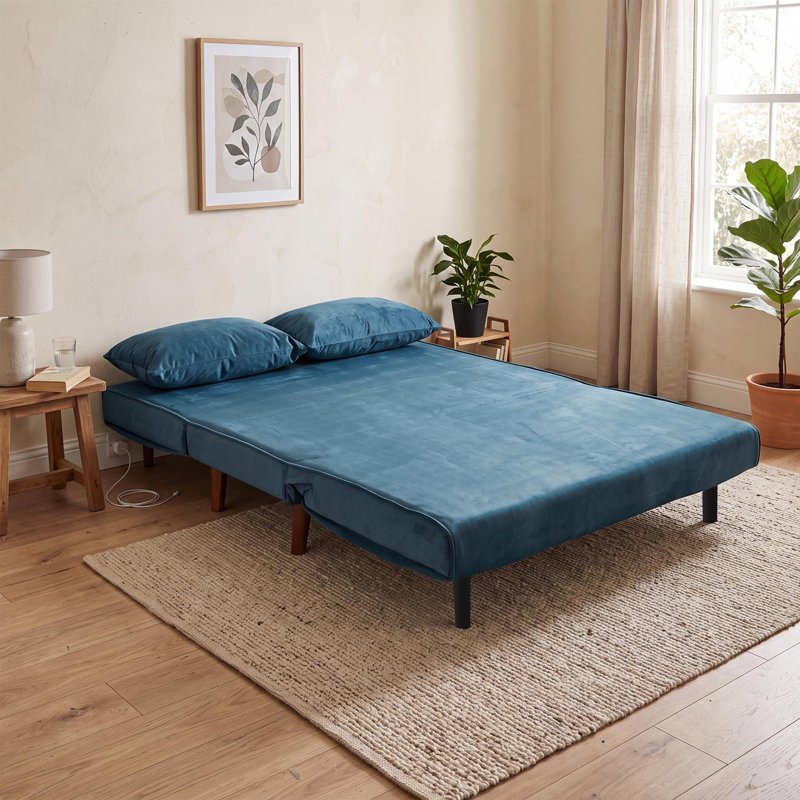 2 Seater Velvet Sofa Bed, Blue