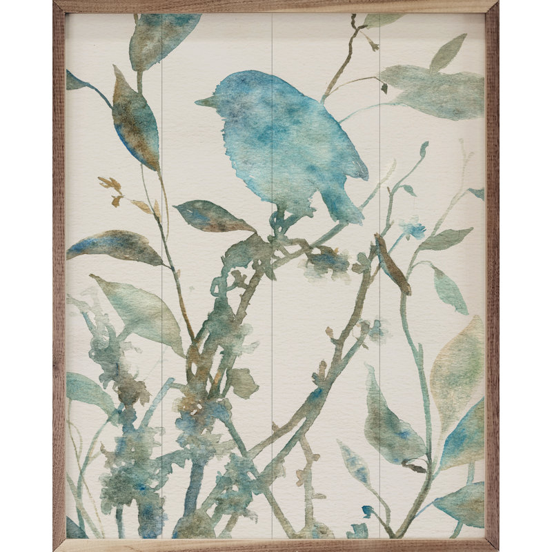 «Teal Bird Silhouette II» encadré sur bois par Carol Robinson, H 16 po x l 20 po