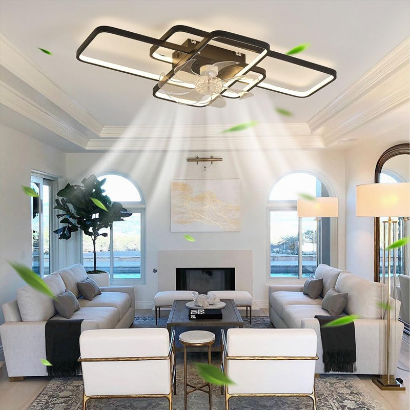 Ventilateur de plafond moderne de 41 po avec lumière, plafonnier encastré intérieur, 6 vitesses réversibles, DEL à intensité variable, télécommande