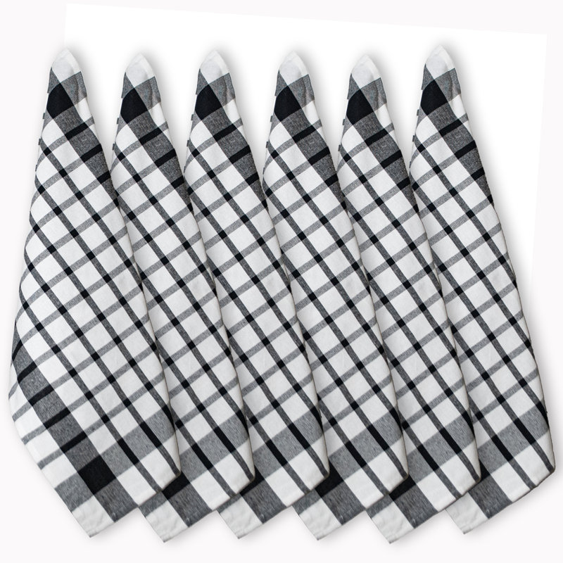 Cotton Plaid Jacquard Dish Cloth Kitchen Towel, Black/White