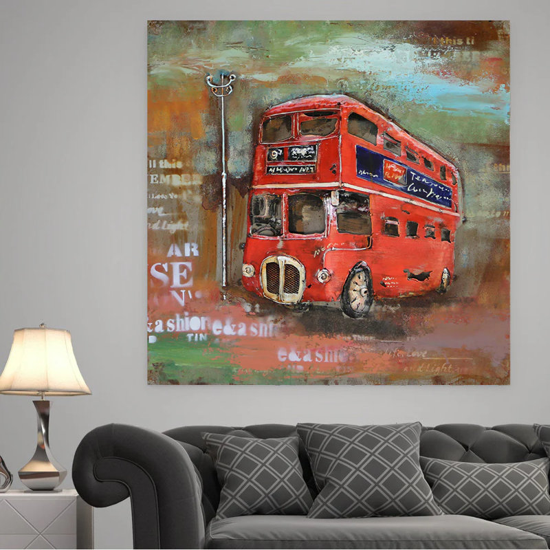 Peinture 3D en métal 32 x 32 pouces bus pour décor de décoration d'hôtel / maison / bureau