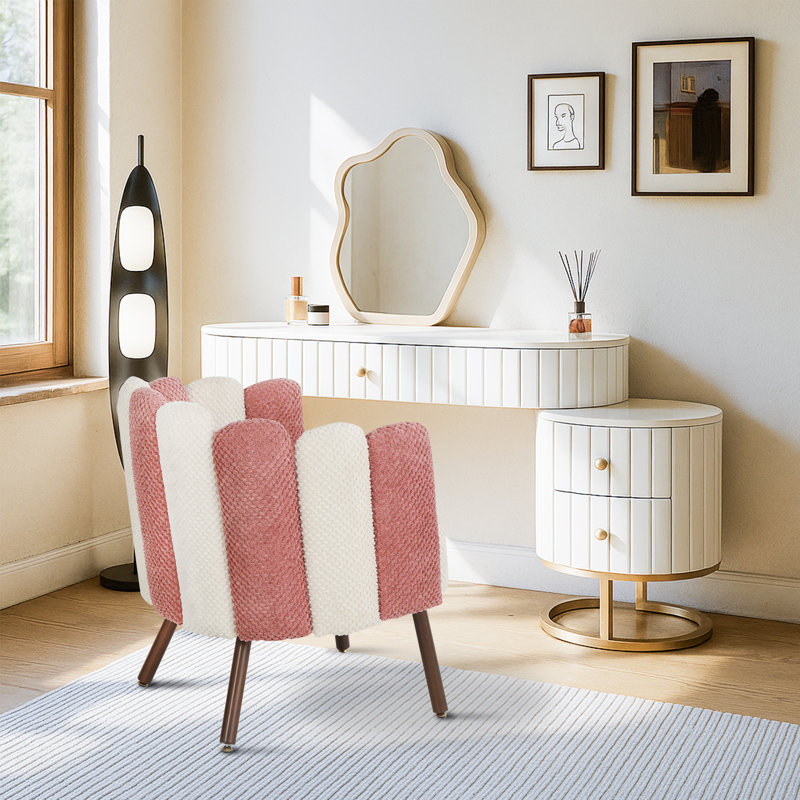  Chaise d'appoint rembourrée Petal, Blanc / rose