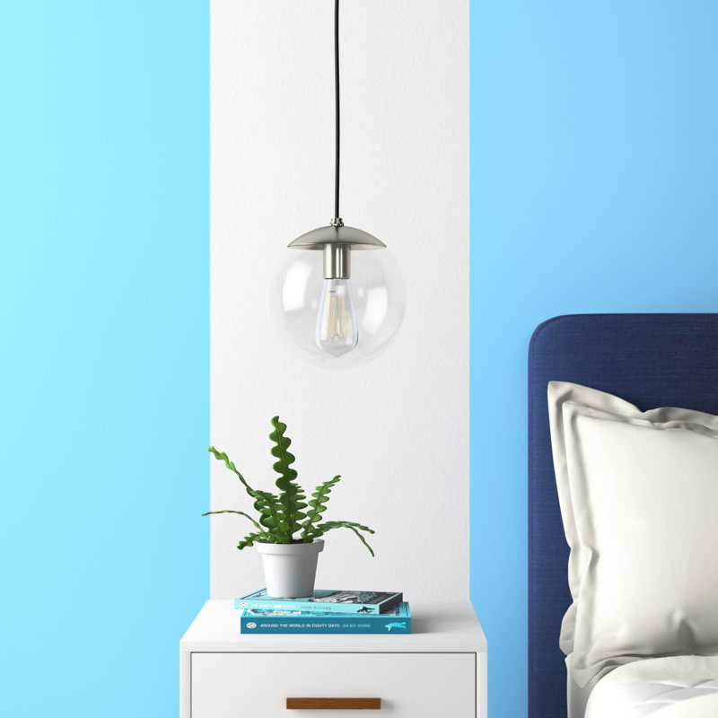 Luminaire suspendu en forme de globe à 1 lumière Chanie, Nickel brossé, H 12,5 po x l 12 po x P 12 po