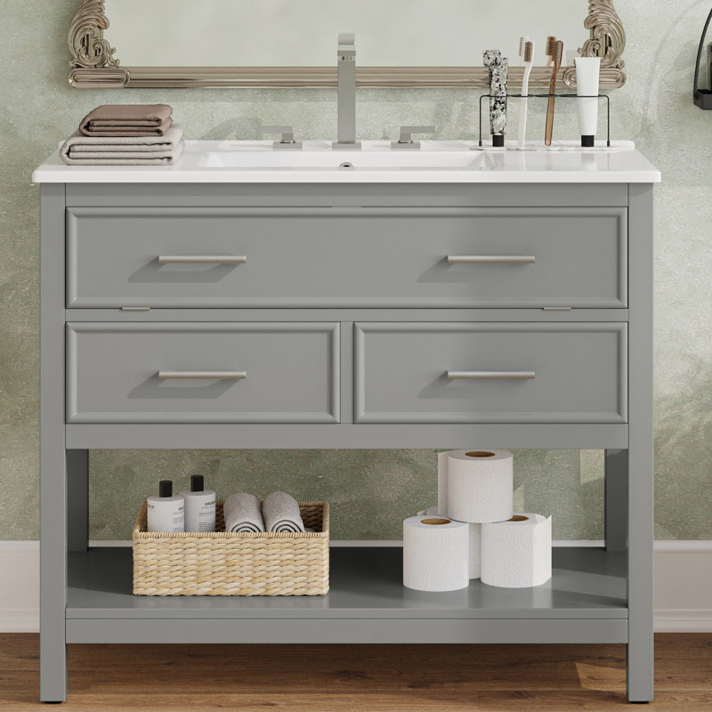 Meuble-lavabo 36 po avec lavabo en céramique, Gris