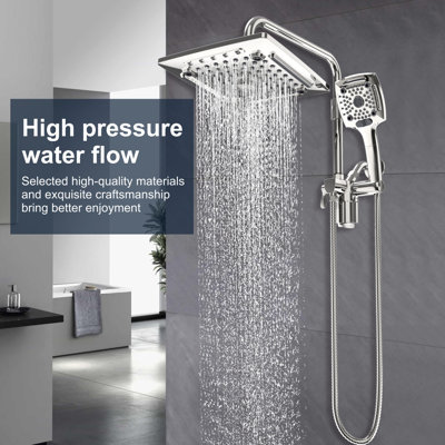 Système de pomme de douche à pluie filtrée avec douchette combinée, pomme de douche 10 po avec 5 modes de jet, tuyau de 59 po, bras d'extension réglable, chrome