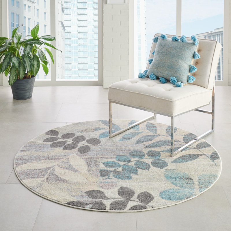 Leeming Floral Indoor Rug, Round 4'