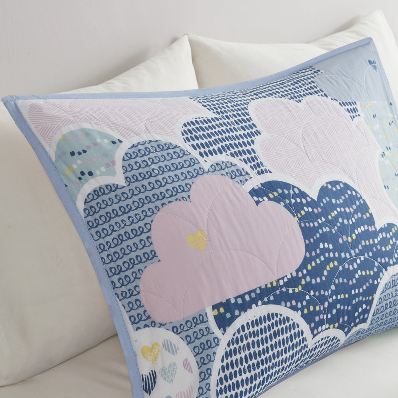 Blue Twin Cotton Reversible Fantasy Coverlet Set with Throw Pillows