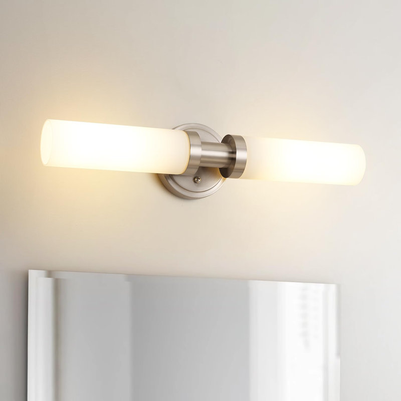 Brushed Nickel Bathroom Light Fixtures, 2-Light Vanity Lights W/White Glass Shade, Modern Sconces Wall Lighting, E26 T10 Bulbs(Excluded)