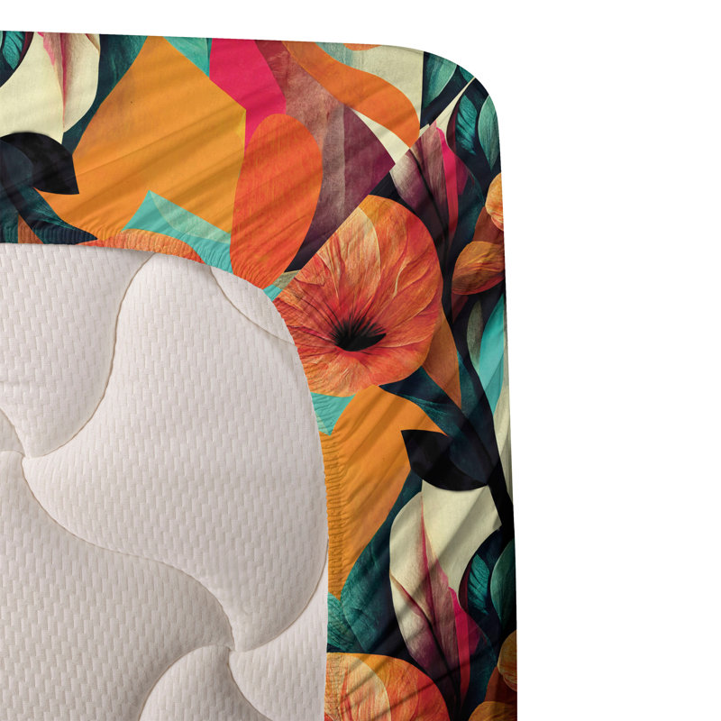 Ambesonne Floral Sheet Set Pattern of Realistic Flowers Marigold Ivory and Aqua, Queen Sheet Set with 2 Pillowcases