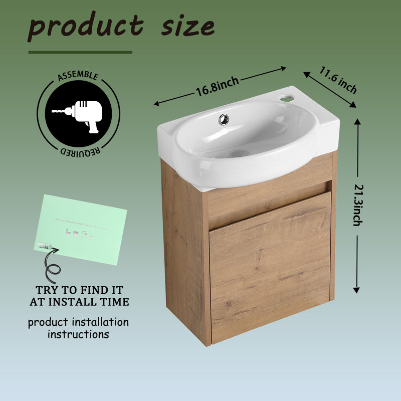 Meuble-lavabo simple avec plateau en céramique 16,82 po Hanf