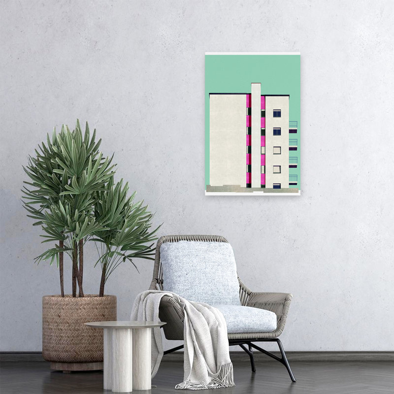 Art moderne, illustration de tours roses, H 24 po x l 16 po