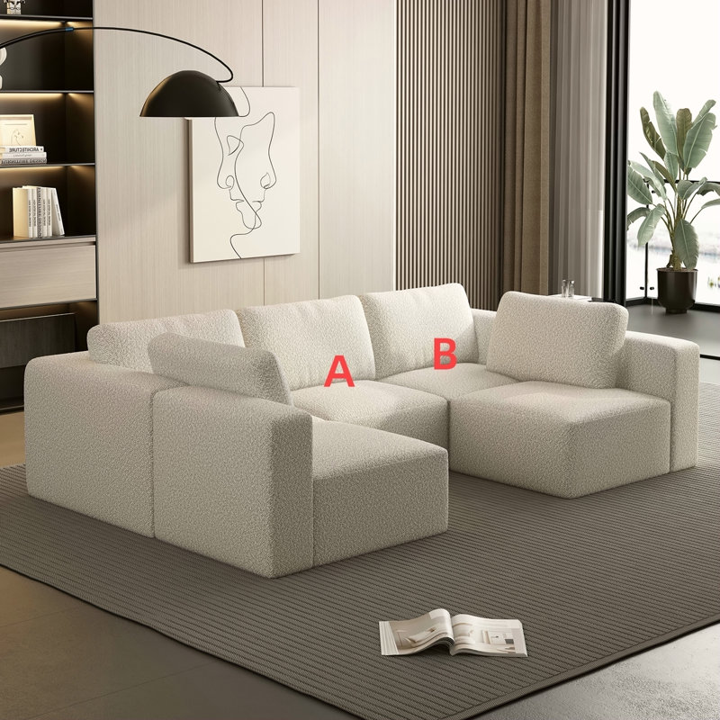 104,32 * 70,86 Canapé-lit modulaire modulaire, canapé modulaire avec méridienne et repose-pieds, ensemble modulaire convertible en forme de U. Éponge compressée, blanc.
