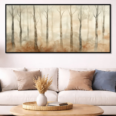 Art mural beige bouleau, toile forêt neutre, art mural bouleau beige