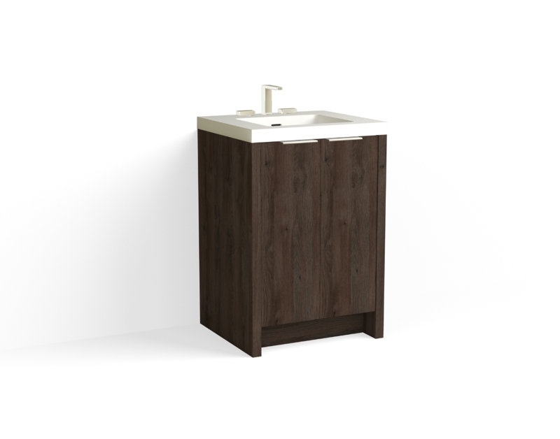 Mesa 24" W Freestanding Single Bathroom Vanity , 8" Widespread, Biondo/Polished Nickel, White Matte