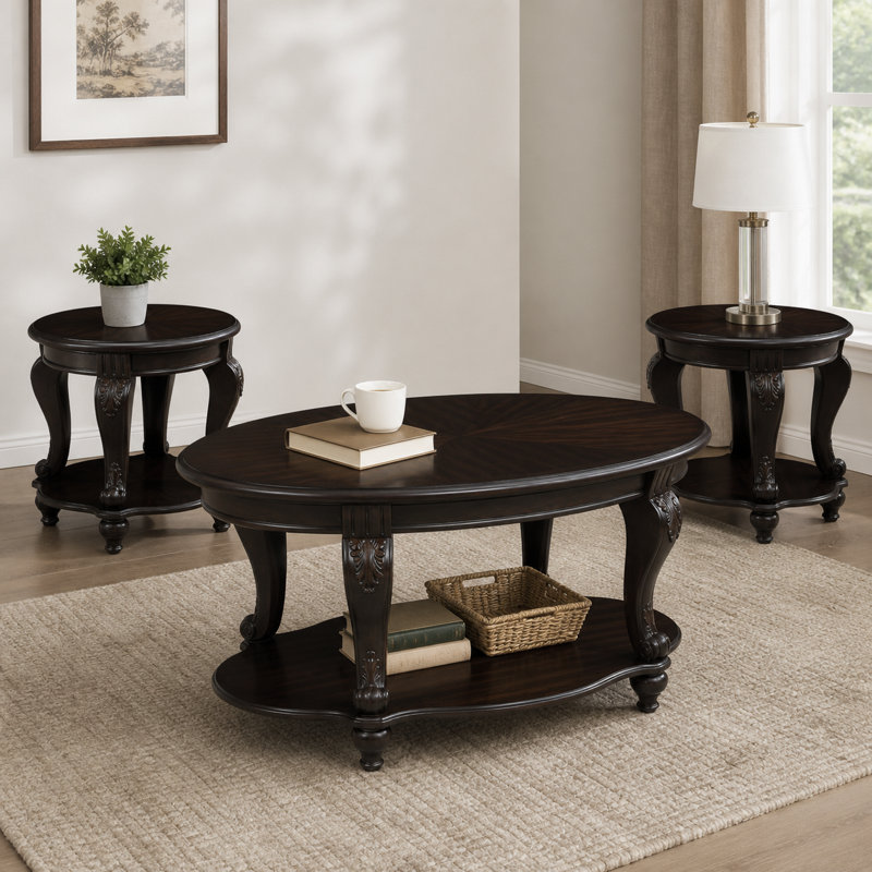 Ensemble de table basse de salon, table basse et deux tables d'appoint pour bureau, salon, appartement, petit espace, assemblage facile, espresso 