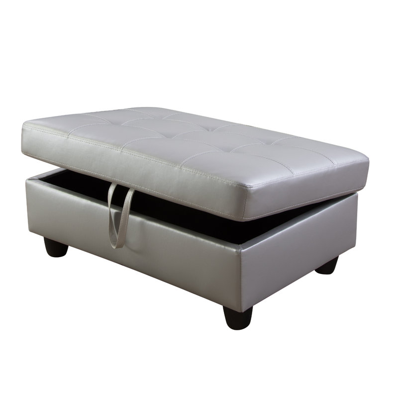 Semi PU Synthetic Leather Storage Ottoman, Silver/Gray