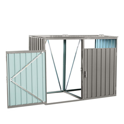 Remise pour poubelle pour la cour - 2 poubelles grises en acier galvanisé, pourri, ventilées avec des portes et des poignées en métal pour ranger la rouille, facile à nettoyer et à entretenir