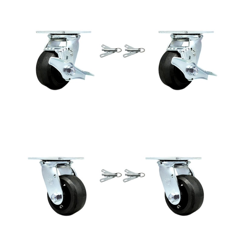 Ensemble de roulettes 4 pouces en caoutchouc sur acier avec roulement à rouleaux 4 verrous pivotants 2 freins SCC | SCC-30CS420R-TLB-BSL-2-BSL-2