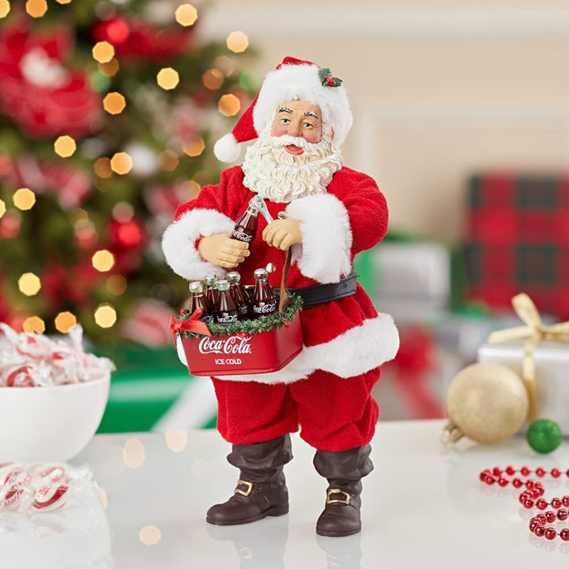 Figurine de Noël Kurt Adler Fabriche, père Noël Coca-Cola ouvrant un coca