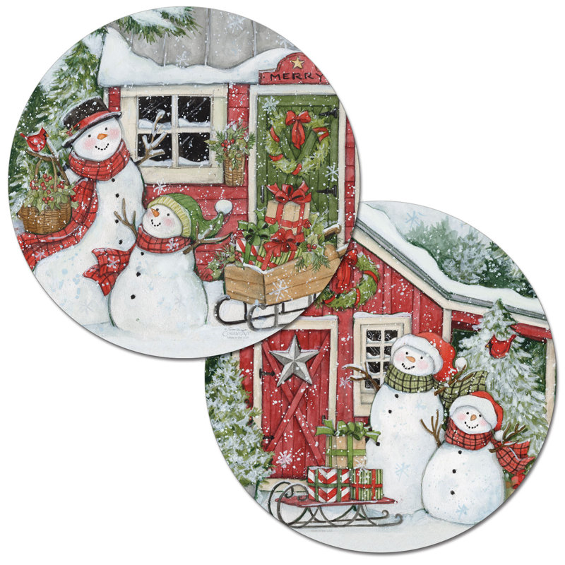 Ensemble de 4 napperons en plastique réversible Snowman's Farmhouse