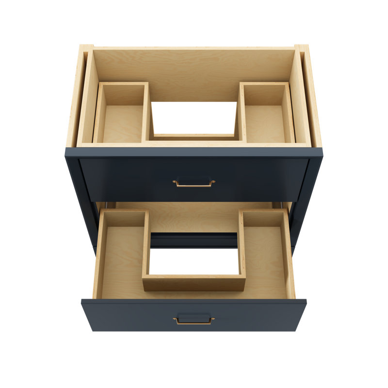 Meuble-lavabo simple à deux tiroirs Alexandra, Bleu La Haye, Or satiné, 36"