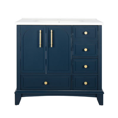 35.6" Bathroom Cabinet, Only Cabinet, Blue
