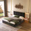 Luxueuse base de lit plateforme en K, tête de lit en velours recouverte de métal, 2 lampes murales et table de chevet encastrées, structure en métal robuste et en bois massif, aucun sommier nécessaire, noir haut de gamme-1249471130